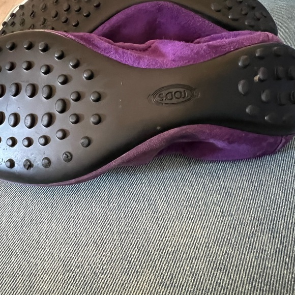 Tod's Purple suede driving Flats with Orange Buckle. Originally $495